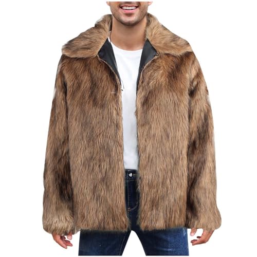 Herren Pelzmantel Kunstpelz Mantel Lang Kunst Felljacke Pelzkragen Wind Coat Winterjacke Faux Pelz Fur Warm Mantel Pelzjacke Langarm Revers Faux Pelz Jacke Cardigan Winterjacke Männer Parka von RLEHJN