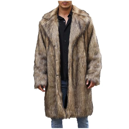 Herren Pelzmantel Kunstpelz Mantel Lang Kunst Felljacke Pelzkragen Wind Coat Winterjacke Faux Pelz Fur Warm Mantel Pelzjacke Langarm Revers Faux Pelz Jacke Cardigan Winterjacke Männer Parka von RLEHJN