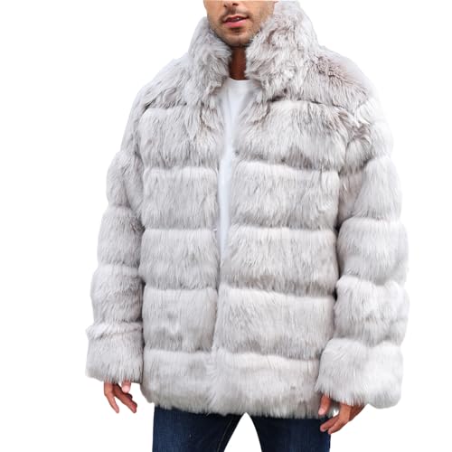 Herren Pelzmantel Kunstpelz Mantel Lang Kunst Felljacke Pelzkragen Wind Coat Winterjacke Faux Pelz Fur Warm Mantel Pelzjacke Langarm Revers Faux Pelz Jacke Cardigan Winterjacke Männer Parka von RLEHJN