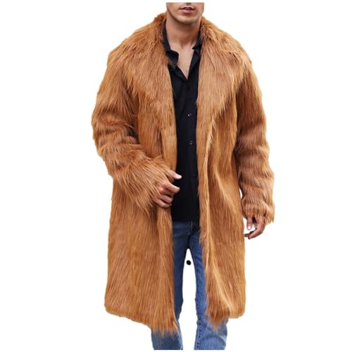 Herren Pelzmantel Kunstpelz Mantel Lang Kunst Felljacke Pelzkragen Wind Coat Winterjacke Faux Pelz Fur Warm Mantel Pelzjacke Langarm Revers Faux Pelz Jacke Cardigan Winterjacke Männer Parka von RLEHJN