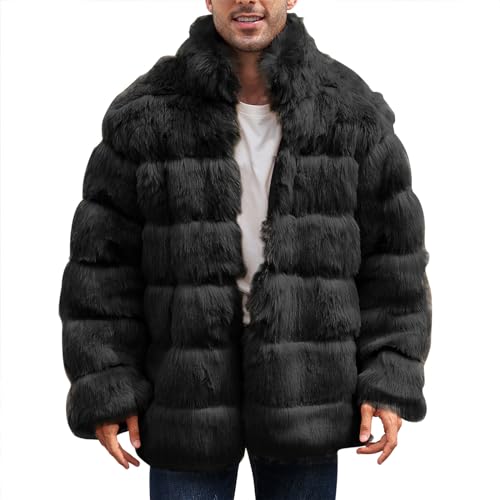 Herren Pelzmantel Kunstpelz Mantel Lang Kunst Felljacke Pelzkragen Wind Coat Winterjacke Faux Pelz Fur Warm Mantel Pelzjacke Langarm Revers Faux Pelz Jacke Cardigan Winterjacke Männer Parka von RLEHJN