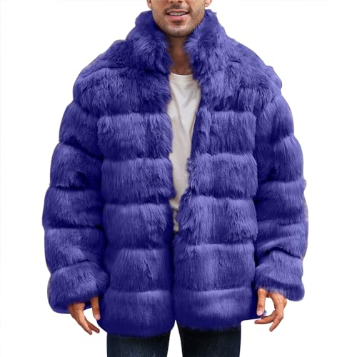 Herren Pelzmantel Kunstpelz Mantel Lang Kunst Felljacke Pelzkragen Wind Coat Winterjacke Faux Pelz Fur Warm Mantel Pelzjacke Langarm Revers Faux Pelz Jacke Cardigan Winterjacke Männer Parka von RLEHJN