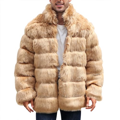 Herren Pelzmantel Kunstpelz Mantel Lang Kunst Felljacke Pelzkragen Wind Coat Winterjacke Faux Pelz Fur Warm Mantel Pelzjacke Langarm Revers Faux Pelz Jacke Cardigan Winterjacke Männer Parka von RLEHJN