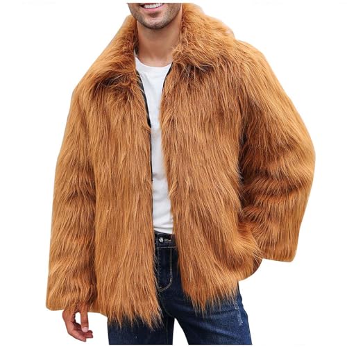 Herren Pelzmantel Kunstpelz Mantel Lang Kunst Felljacke Pelzkragen Wind Coat Winterjacke Faux Pelz Fur Warm Mantel Pelzjacke Langarm Revers Faux Pelz Jacke Cardigan Winterjacke Männer Parka von RLEHJN