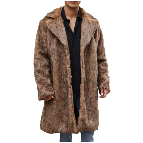 Herren Pelzmantel Kunstpelz Mantel Lang Kunst Felljacke Pelzkragen Wind Coat Winterjacke Faux Pelz Fur Warm Mantel Pelzjacke Langarm Revers Faux Pelz Jacke Cardigan Winterjacke Männer Parka von RLEHJN