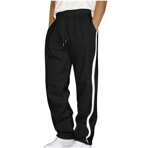 Herren Sporthose mit Seitenstreifen Trainingshose Lang Sommerhose Gerades Bein Weit Jogginghose Herren Offener Beinabschluss Freizeithosen für Herren Nur Gummizug Elastischer Bund Outdoor Hosen Sommer von RLEHJN