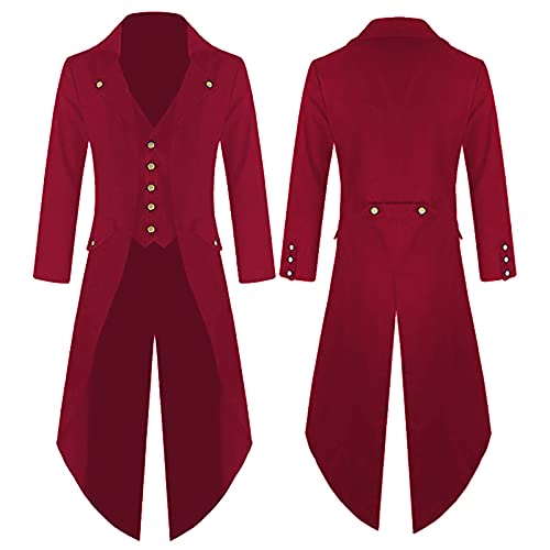 Herren Steampunk Frack Mantel Gothic Gehrock Mittelalter Jacke Smoking Viktorianisch Renaissance Pirat Viking Kostüm Vintage Uniform Karneval Fasching Halloween Kostüm Party Cosplay Verkleidung von RLEHJN