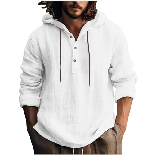 Hoodie Leinenhemd Herren Langarm Dünn Atmungsaktiv Leinen Langarmshirt Sweatshirt mit Kapuze Sommer Hemd Baumwolle Frühling Freizeithemd Leicht Casual Shirt Angebote des Tages Heute Blitzangebote von RLEHJN