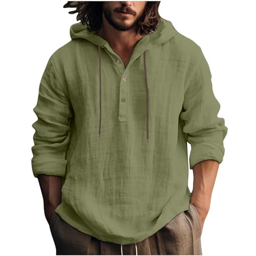 Hoodie Leinenhemd Herren Langarm Dünn Atmungsaktiv Leinen Langarmshirt Sweatshirt mit Kapuze Sommer Hemd Baumwolle Frühling Freizeithemd Leicht Casual Shirt Angebote des Tages Heute Blitzangebote von RLEHJN