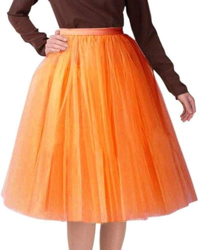 Karneval Tüllrock Damen TüTü Damen Regenbogen Tutu Rock Tüllrock Petticoat Orange 50er Puffy Tütü Minirock Rockabilly Petticoat Tutu Unterrock Kurz Ballett Tanzkleid Reifrock Unterrock Tüll Underskirt von RLEHJN