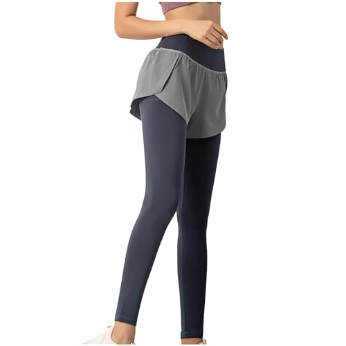 Leggings mit Shorts 2 in 1 Damen Lang Dünne Sommer High Waist Kurze Sporthose Laufhose Blickdicht Große Größen Stretch Stoffhose Einfarbig Yogahose Jogging Hosen Gym Running Fitness Bottom Caprihose von RLEHJN