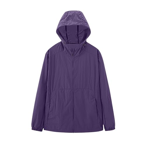 Leichte Regenjacke Damen Wasserdicht Outdoor Wandern Wanderjacke Loose Fit Sonnenschutz Hoodie Damen Schnell Trocken Windbreaker Radfahren Sport Packbare Jacke Winddicht Laufen von RLEHJN