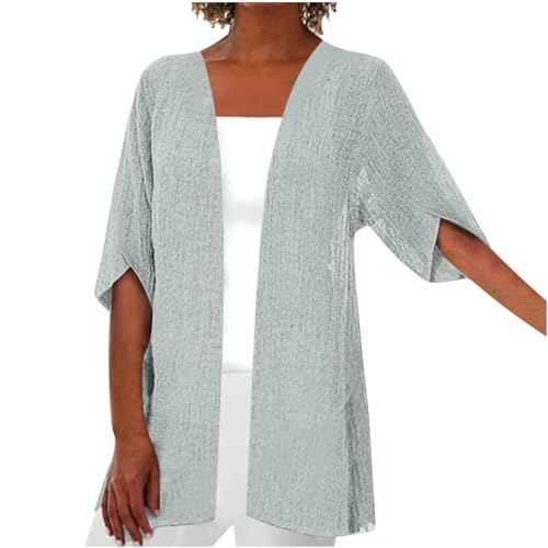 Leichte Strickjacke Damen Sommer Baumwolle Oversized Cardigan Elegant Leicht Dünne Open Front Kurzarm Loungewear Hemdbluse Mode Einfarbig Festlicher Tunika Tops Oberteile Jacke Longshirt S-5XL von RLEHJN