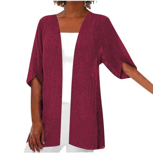 Leichte Strickjacke Damen Sommer Baumwolle Oversized Cardigan Elegant Leicht Dünne Open Front Kurzarm Loungewear Hemdbluse Mode Einfarbig Festlicher Tunika Tops Oberteile Jacke Longshirt S-5XL von RLEHJN