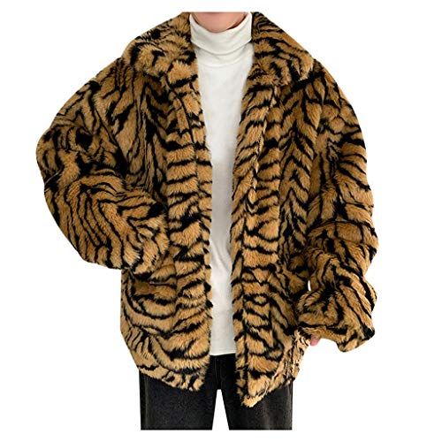 Leopard Mantel Herren Pelzmantel Mit Reißverschluss und Leopard Muster Kunst Fellmantel Kurz Winterjacke Faux Pelz Fur Coat Mantel Herren Pelzjacke Felljacke Winterjacke Parka Kunstpelz Faux Fur von RLEHJN