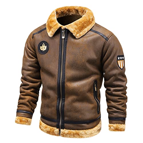 Mantel Leder Herren Retro Winterjacke Ledermantel Kurz Mittelalter Druck Jacke Leder Vintage Reißverschluss Lederjacke Distressed Winter Herrenmantel Winter Warm Biker Mantel Jacke aus Weichem Leder von RLEHJN