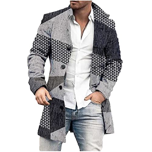 Mittellanger Lässiger Mantel Herren Einreihigen Einfarbig Thermo Trenchcoat Herbst und Winter Casual Mode Cabanjacken Business Manteljacke Kragen Tasche Wolle Mantel Anzug Jacke Windbreaker Coat von RLEHJN