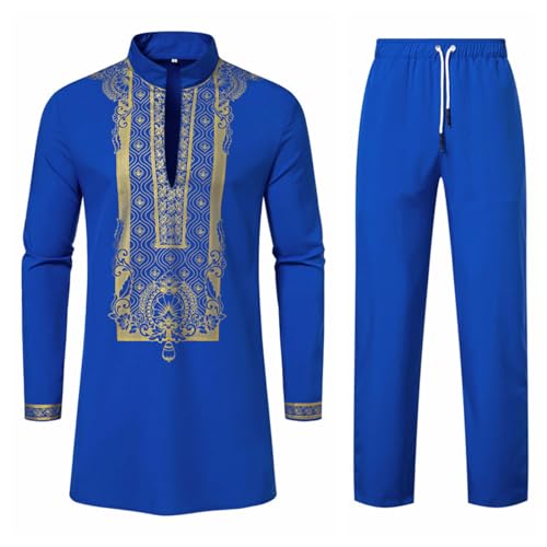 Muslimische Robe Herren Thobe Henley Shirt Herren Middle East Thobe Mit Hosen MäNner Muslim Langarm Ramadan Kaftan Dubai Arab Kaftan Kleidung Herren Islamische KostüM Afrikanischer AnzüGe Outfits von RLEHJN