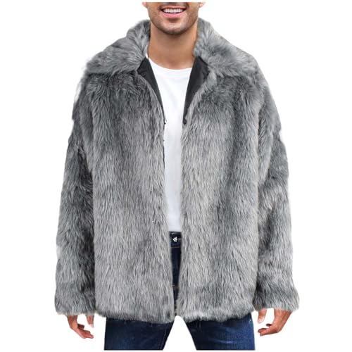 Pelzmantel Herren Lang Fellmantel Kunstfell Plüsch Winterjacke Warm Mantel Pelzjacke Langarm Revers Faux Pelz Jacke Cardigan Felljacke Wintermantel Winterjacke Männer Parka Kunstpelz Faux Fur von RLEHJN