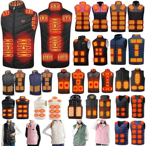 RLEHJN Black Friday Beheizbare Weste Damen Heizweste Herren Beheizte Jacke Winter Heizjacke Wärmeweste mit 8/9/11/13/15/17 Heizzone, Beheizte Weste Casual Beheizbare Jacke Leicht Heated Vest von RLEHJN