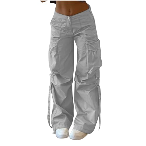 RLEHJN Cargo Hosen Damen Jogginghose Frauen Hose Damen Sommer Casual Stoffhose Schlaghose Einfarbig Freizeithose Cargohose Damen Baggy Low Waist Joggers Pants Athletic Sweatpants Mit Taschen von RLEHJN