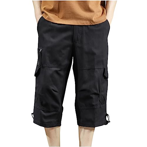 RLEHJN Cargohose Herren Kurz Stretch Sommer Shorts Herren Leicht Kurze Hosen Herren Cargo Shorts Baumwolle Freizeithose Kurze Elastische Taille Chino Shorts Men Pants Shorts Mit 6 Taschen von RLEHJN