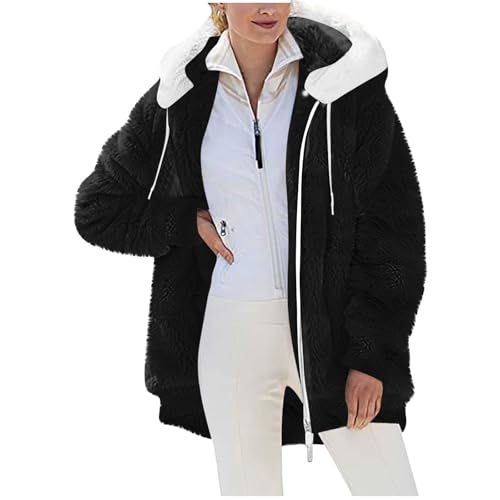 RLEHJN Fleecejacke Damen Hoodie Damen Oversize mit Taschen Teddy-Fleece Warm Gefüttert Winter Kapuzenpullover Plüschjacke Warm Flauschjacke Große Größen Weich Sweatshirt mit Kapuze von RLEHJN