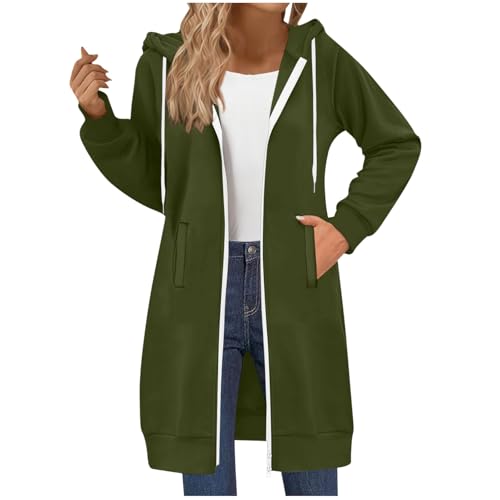 RLEHJN Full-Zip Hoodie Damen Oversized Sweatjacke Einfarbig Zip up Kapuzenpullover mit Taschen und Kordelzug Y2K Mode Lange Sweatjacke Outwear Langen Mantel Jacke Übergangsjacke mit Kapuze von RLEHJN