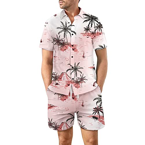 RLEHJN Hawaii Hemd Herren mit 3D-Druck Set 2 Teiliges Strandbekleidung Strandanzug Lässig Trainingsanzug Outfit Strandhose Hawaiihemd Tshirt Sportanzug Hawaii Set Männer Sommersanzug Activewear von RLEHJN