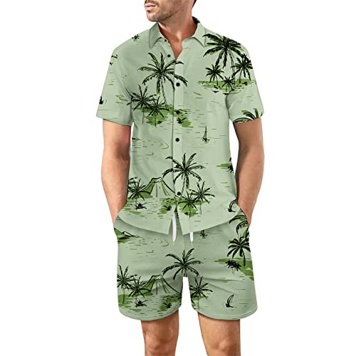 RLEHJN Hawaii Herren Hemd & Strand Hose mit 3D-Druck Set 2 Teiliges Strandbekleidung Outdoor Strandanzug Trainingsanzug Outfit Strandhose Hawaiihemd Tshirt Sportanzug Hawaii Set Männer Sommersanzug von RLEHJN