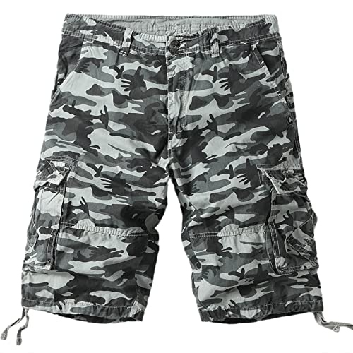 RLEHJN Herren Baumwolle Shorts Camouflage Kurze Wanderhose Mit Elastischer Bund Arbeitshosen Regulär Fit Freizeithose Taschenfünfteilige Laufshorts Männer Wanderhose Leichte Sommerhose von RLEHJN