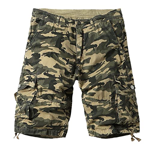 RLEHJN Herren Baumwolle Shorts Camouflage Kurze Wanderhose Mit Elastischer Bund Arbeitshosen Regulär Fit Freizeithose Taschenfünfteilige Laufshorts Männer Wanderhose Leichte Sommerhose von RLEHJN