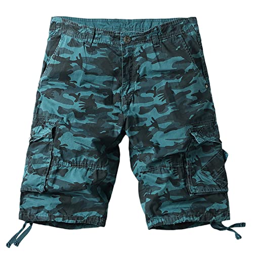 RLEHJN Herren Baumwolle Shorts Camouflage Kurze Wanderhose Mit Elastischer Bund Arbeitshosen Regulär Fit Freizeithose Taschenfünfteilige Laufshorts Männer Wanderhose Leichte Sommerhose von RLEHJN