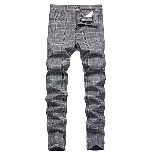 RLEHJN Herren Chino Hose Klassische Karierte Stoffhose Slim Fit Hosen Streifen Plaid Konisch Zulaufende Hosen Freizeithose Anzughose von RLEHJN