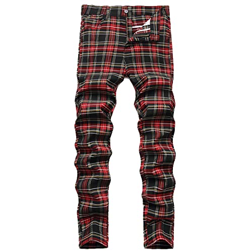 RLEHJN Herren Chino Hose Klassische Karierte Stoffhose Slim Fit Hosen Streifen Plaid Konisch Zulaufende Hosen Freizeithose Anzughose von RLEHJN