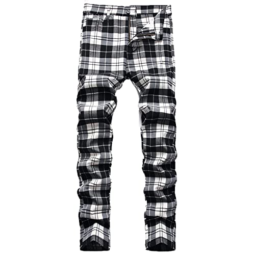 RLEHJN Herren Chino Hose Klassische Karierte Stoffhose Slim Fit Hosen Streifen Plaid Konisch Zulaufende Hosen Freizeithose Anzughose von RLEHJN