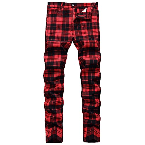 RLEHJN Herren Chino Hose Klassische Karierte Stoffhose Slim Fit Hosen Streifen Plaid Konisch Zulaufende Hosen Freizeithose Anzughose von RLEHJN