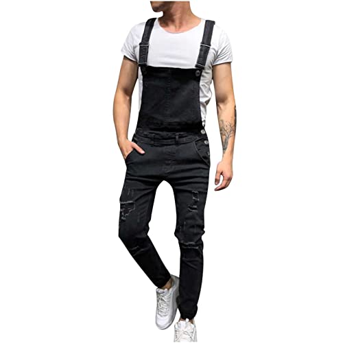 RLEHJN Herren Denim Latzhose,Bib Overall Arbeitshosen,Lange Jeanshose,Sommer Verstellbare Lässige Jeans, Jumpsuit Trendy Klassisch Zerrissene Persönlichkeit Ripped Multifunktion Arbeitskleidung von RLEHJN