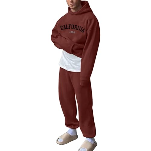 RLEHJN Herren Jogginganzug Hip Hop Streetwear Trainingsanzüge für Männer Lose Hoodie Tracksuit Jogging Anzug Y2K Briefdruck Oberteile Sportanzug und Jogginghose (2 Stück Anzug Set) von RLEHJN