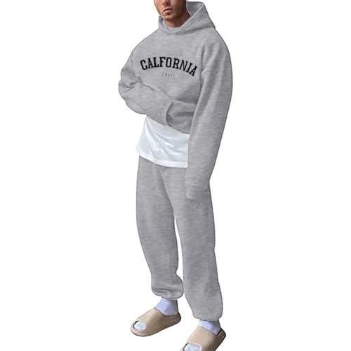 RLEHJN Herren Jogginganzug Hip Hop Streetwear Trainingsanzüge für Männer Lose Hoodie Tracksuit Jogging Anzug Y2K Briefdruck Oberteile Sportanzug und Jogginghose (2 Stück Anzug Set) von RLEHJN