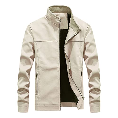 RLEHJN Herren Lederjacke Motorradjacke Warm Winter üBergangsjacke Leder Jacke für Biker Herren Bequem PU Kunstleder Jacke Reißverschluss Outwear Lederjacken Mantel Baseballjacke Hybrid Jacke von RLEHJN