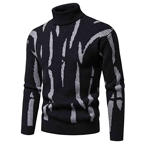 RLEHJN Herren Pullover Rollkragen Strickpullover Winter Rollkragenpullover Slim Fit Basic Turtleneck Stehkragen Patchwork Pulli Sweater Winter Warm Oberteile von RLEHJN