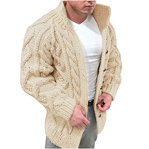 RLEHJN Herren Pullover mit Stehkragen Sweatjacke Männer Ohne Kapuze Strickjacke Herren Pullover Einfarbiger Jacquard Cardigan Winterjacke Winter Warme Strickjacken Herren Dünn mit Knöpfe und Taschen von RLEHJN