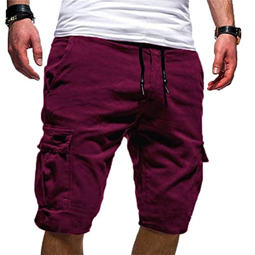 RLEHJN Herren Shorts Einfarbig Mit Kordelzug Chino Jeans Kurze Hosen Stretch Jogger Cargo Shorts Slim-Fit Sommer Schwere Baumwoll Klassischer Cargo Freizeit Sport Casual 6 Taschen von RLEHJN