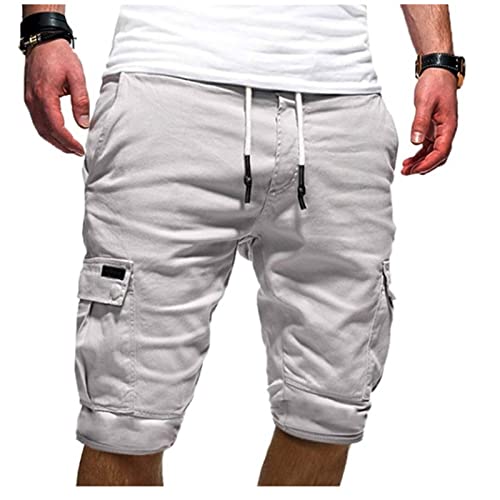 RLEHJN Herren Shorts Einfarbig Mit Kordelzug Chino Jeans Kurze Hosen Stretch Jogger Cargo Shorts Slim-Fit Sommer Schwere Baumwoll Klassischer Cargo Freizeit Sport Casual 6 Taschen von RLEHJN