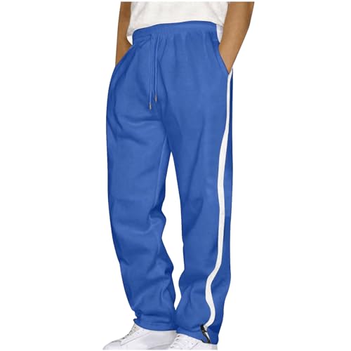 Herren Sporthose mit Seitenstreifen Trainingshose Lang Sommerhose Gerades Bein Weit Jogginghose Herren Offener Beinabschluss Freizeithosen für Herren Nur Gummizug Elastischer Bund Outdoor Hosen Sommer von RLEHJN