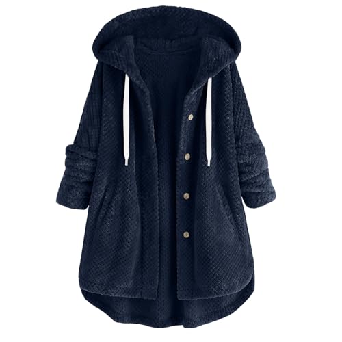 RLEHJN Hoodie Damen Warm Fleecejacke Lang Kuschelig Gefüttert Plüsch Fleece Kapuzenjacke Locker Lässig Langarm Jacke mit Kapuze und Taschen Sweatshirt Pullover Flauschjacke Wintermantel von RLEHJN