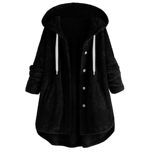 RLEHJN Hoodie Damen Warm Fleecejacke Lang Kuschelig Gefüttert Plüsch Fleece Kapuzenjacke Locker Lässig Langarm Jacke mit Kapuze und Taschen Sweatshirt Pullover Flauschjacke Wintermantel von RLEHJN