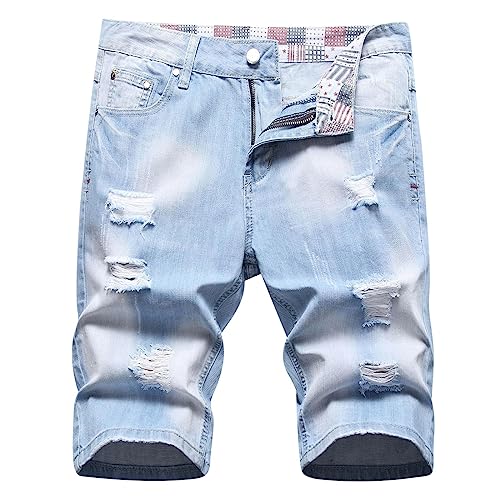 RLEHJN Jeans Shorts Herren Trendy Destroyed Denim-Shorts Sommer Regular Fit Kurze Hose Verschleißfest Ripped Distressed Denim Short Freizeithose Vintage Jeansshorts Denimhosen Outdoor Used Look von RLEHJN