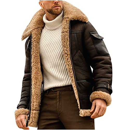 RLEHJN Lederjacke Herren, Männer Winterjacke Winter Kurzmantel Mit Teddyfutter Wasserdicht Teddy Fleecejacke Wintermantel Herren Sale Biker Motorrad Pelz Mantel Jacke 2024 von RLEHJN